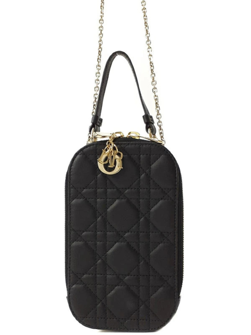 Christian Dior Call Dior Phone Holder Cannage Lambskin quilted Black